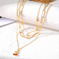 3-Layer Gold Chain Necklace Set Women – Retro Coin & Padlock Pendant Layered 702