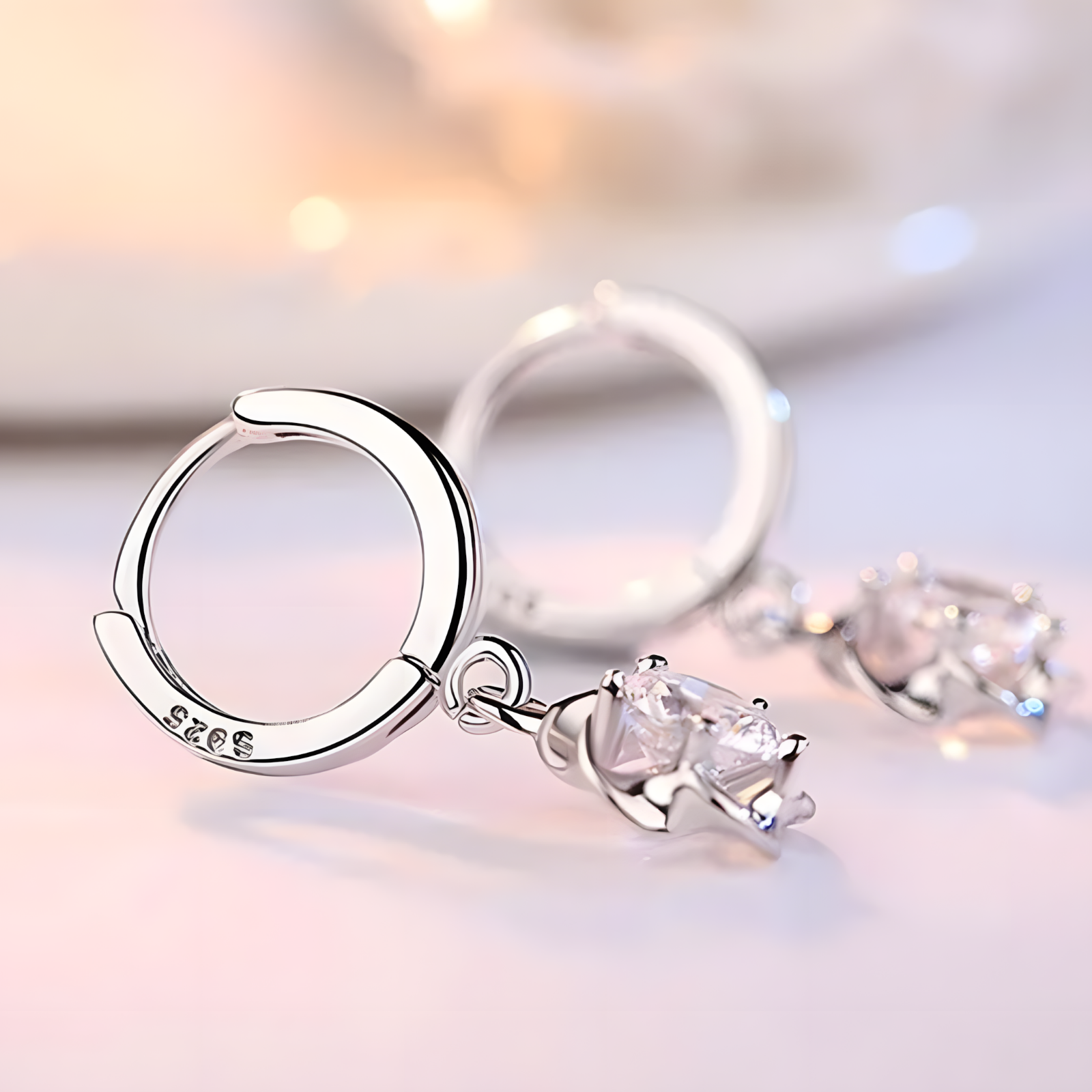 Unified Jeweller 925 Sterling Silver Zircon Floral Dangle Hoop Earring Women 463