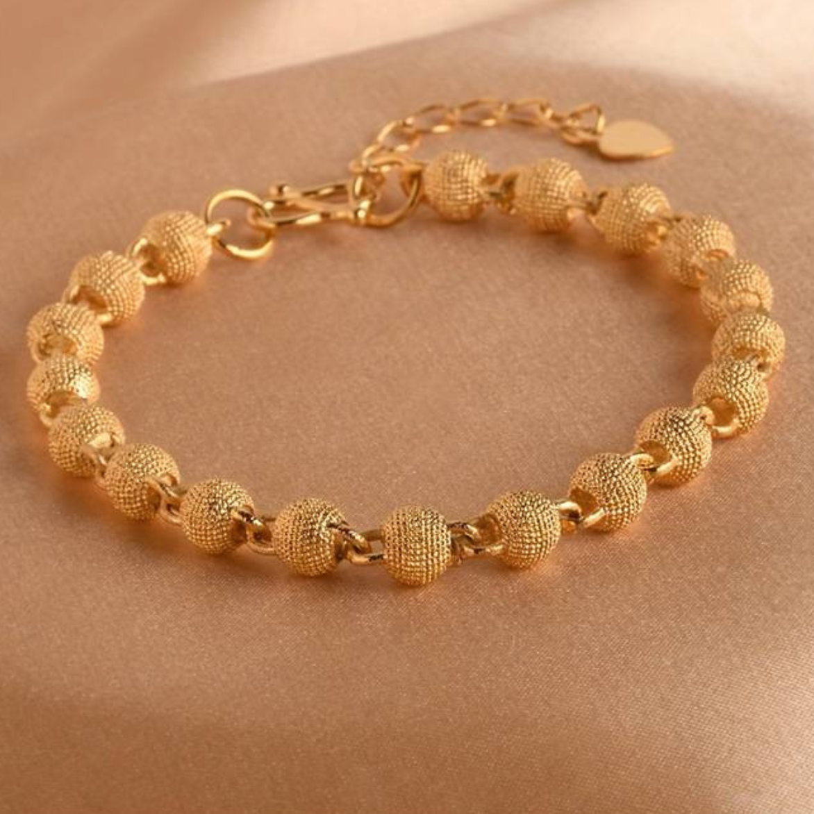 18K Gold Plated Beaded Bracelet, Textured Round Beads, Adjustable 18-21 cm 141