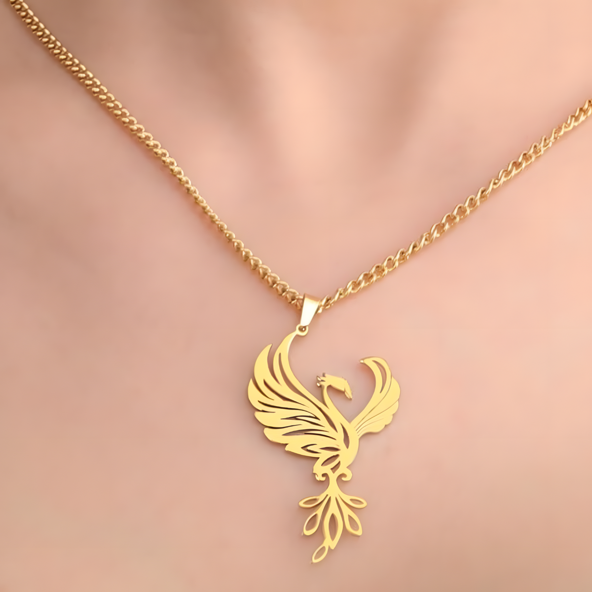 Gold Plated Phoenix Necklace for Women – Zinc Alloy Animal Pendant 44×27mm 1192