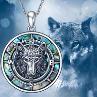Wolf Head Pendant Necklace, Unisex Stainless Steel Animal Jewelry Abalone B162