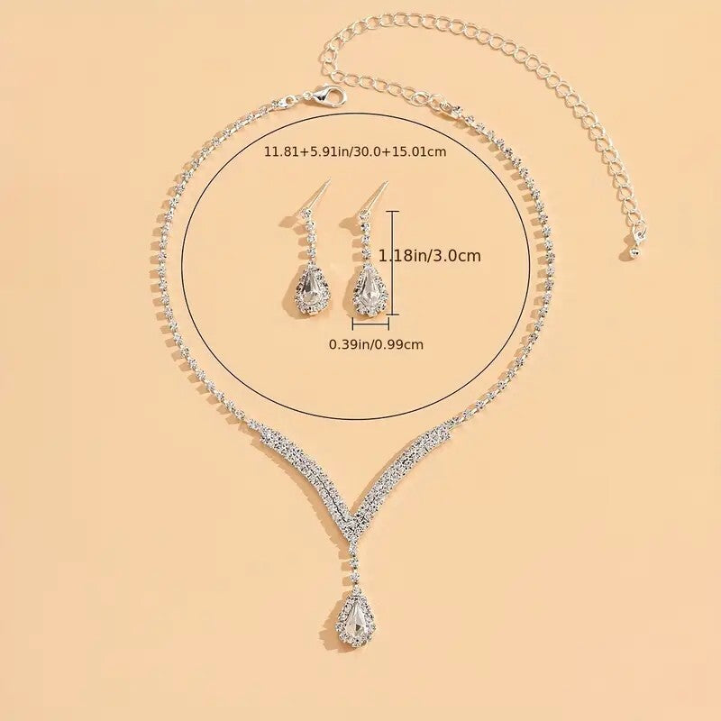 Stylish Luxury Water Drop Rhinestones Pendant Necklace & Earrings Jewelry 102 UK