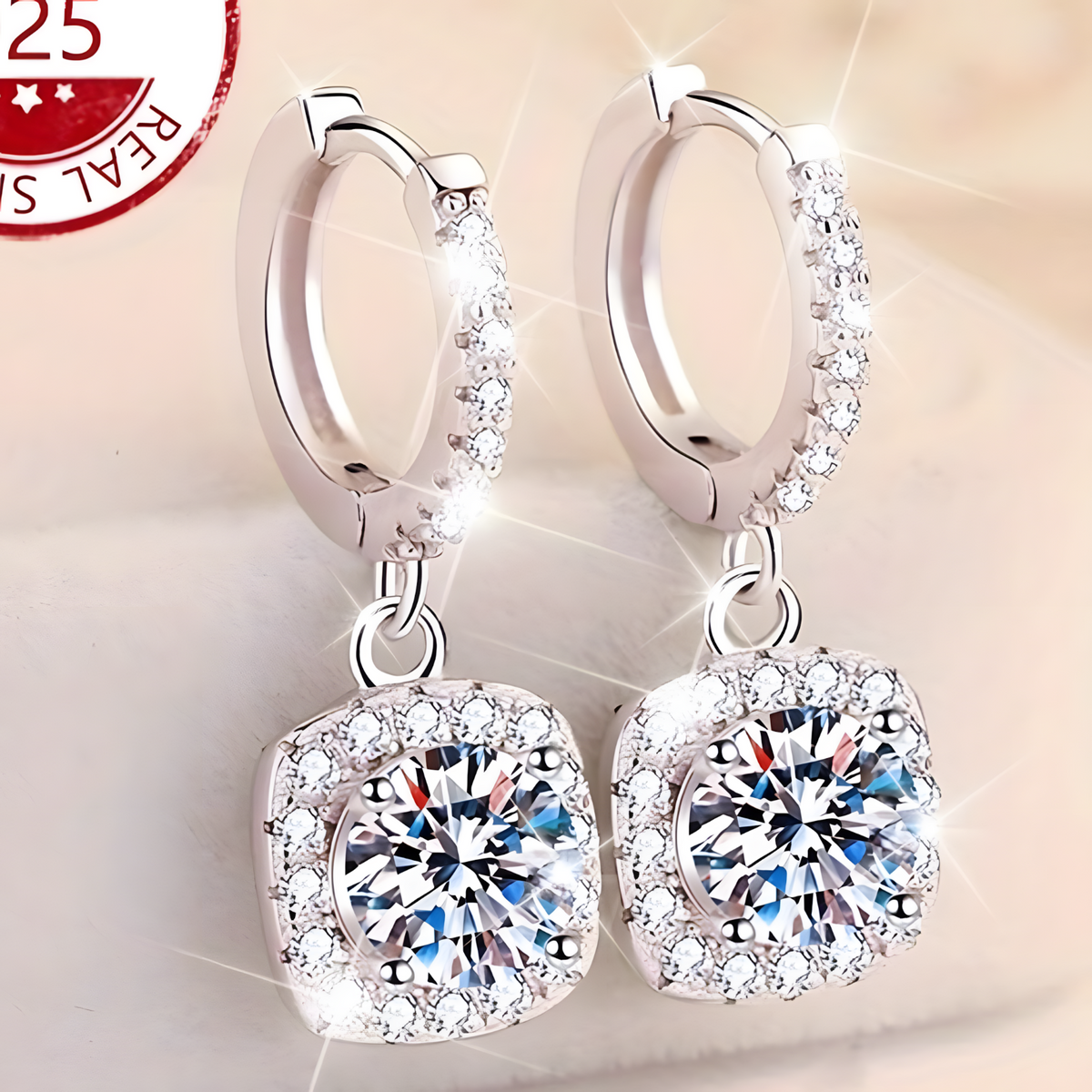 925 Sterling Silver Drop Earrings for Women Round Halo Cubic Zirconia Dangle 818