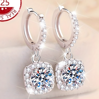 925 Sterling Silver Drop Earrings for Women Round Halo Cubic Zirconia Dangle 818