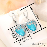 Heart-Shaped Tree of Life Drop Earring with Blue Crystal Sterling Silver 149