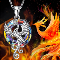Dazzling Phoenix Bird Crystal Necklace - Silver Tone & Colorful Iridescent B81