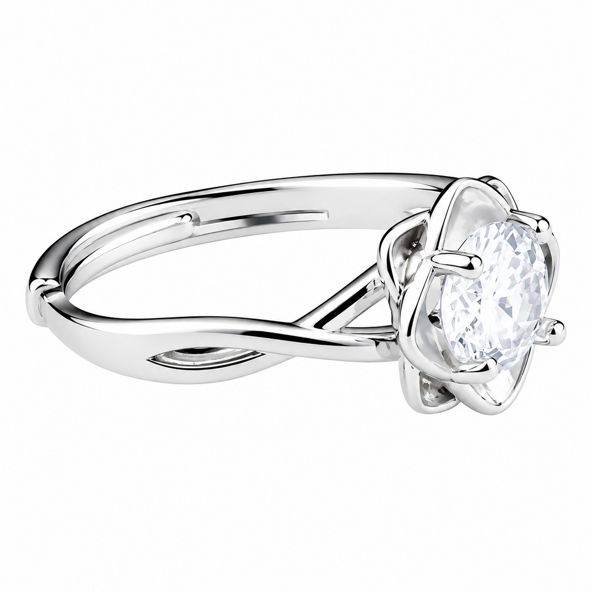 Women's Adjustable Flower Zircon Engagement Ring, Round Brilliant Promise 1643