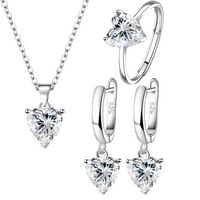 Sterling 925 Silver Heart White Crystal Necklace Earrings Ring Set Her Gift B34