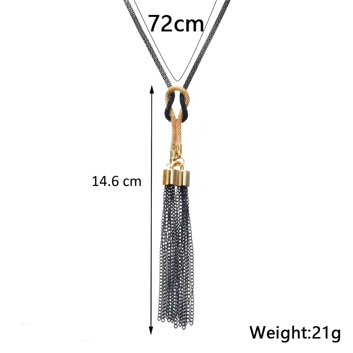 Black Mesh Sweater Chain Necklace with Gold-Plated Tassel Pendant-72cm Long 1448