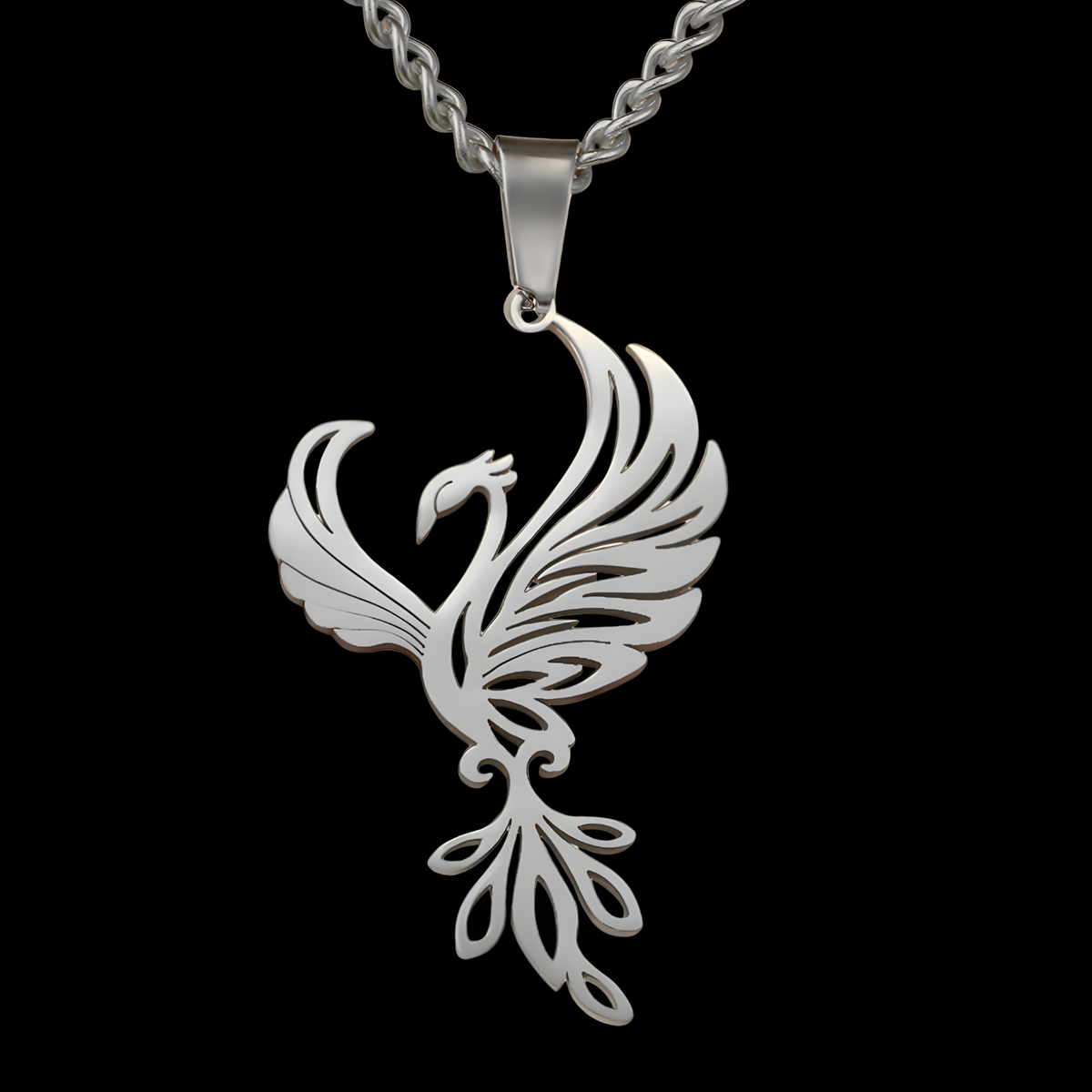 Silver Phoenix Pendant Necklace for Women, Copper Alloy with Silver Plating 1193