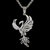 Silver Phoenix Pendant Necklace for Women, Copper Alloy with Silver Plating 1193