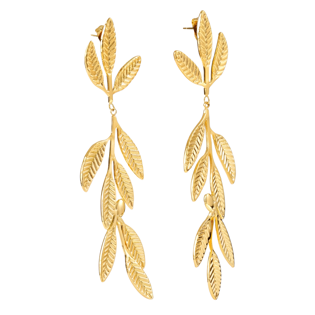 Golden Stainless Steel Leaf Earrings - Simple Nature Inspired Drop Jewelry B40