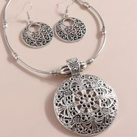 Silver Plated Alloy Necklace And Earrings Set For Women 1 Pair Earrings 1410