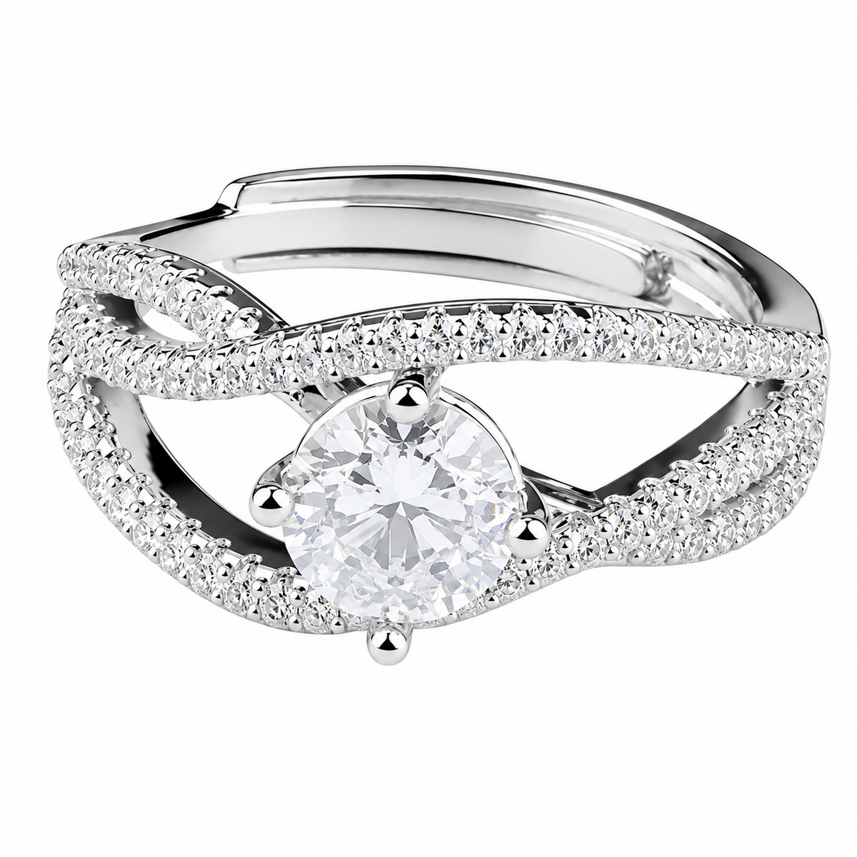 Luxury Round Brilliant Cut Zirconia Solitaire Ring Adjustable X-Shape 1650