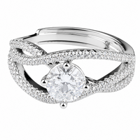 Luxury Round Brilliant Cut Zirconia Solitaire Ring Adjustable X-Shape 1650