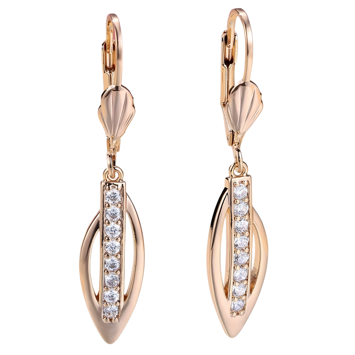 585 Gold Hoop Drop Earrings for Women, Delicate Zirconia Pendant Dangle Rose 602