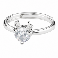 Women's Adjustable Deer Antler Zircon Ring, Round Brilliant Promise Ring 1642