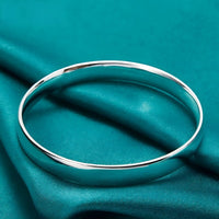 925 Sterling Silver Polished Bangle Bracelet Women Classic Solid Band Design 397