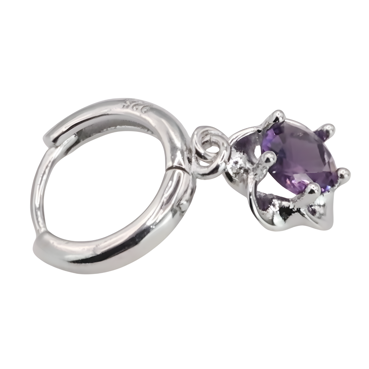 925 Sterling Silver Plated Purple Crystal Flower Drop Earrings Gift 464