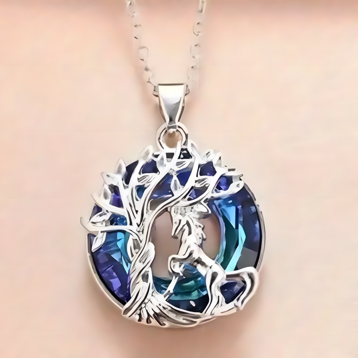 Unified Jewellery Tree of Life Horse Necklace,Silver Plated Stainless Steel B257