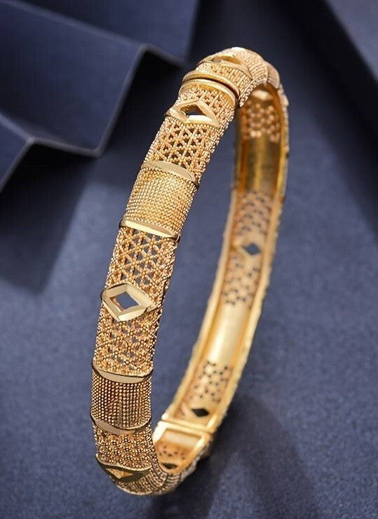 24K Gold Plated Luxury Golden Yellow Ladies Cuff Bangle, Bridal Ethnic Style 114