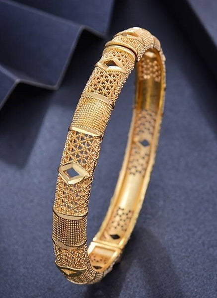 24K Gold Plated Luxury Golden Yellow Ladies Cuff Bangle, Bridal Ethnic Style 114