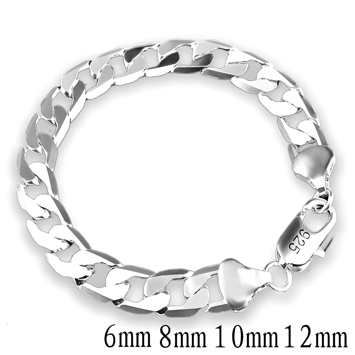 925 Silver-Plated Cuban Curb Chain Bracelet Copper Alloy Base MirrorPolished 874