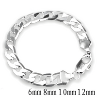 925 Silver-Plated Cuban Curb Chain Bracelet Copper Alloy Base MirrorPolished 874