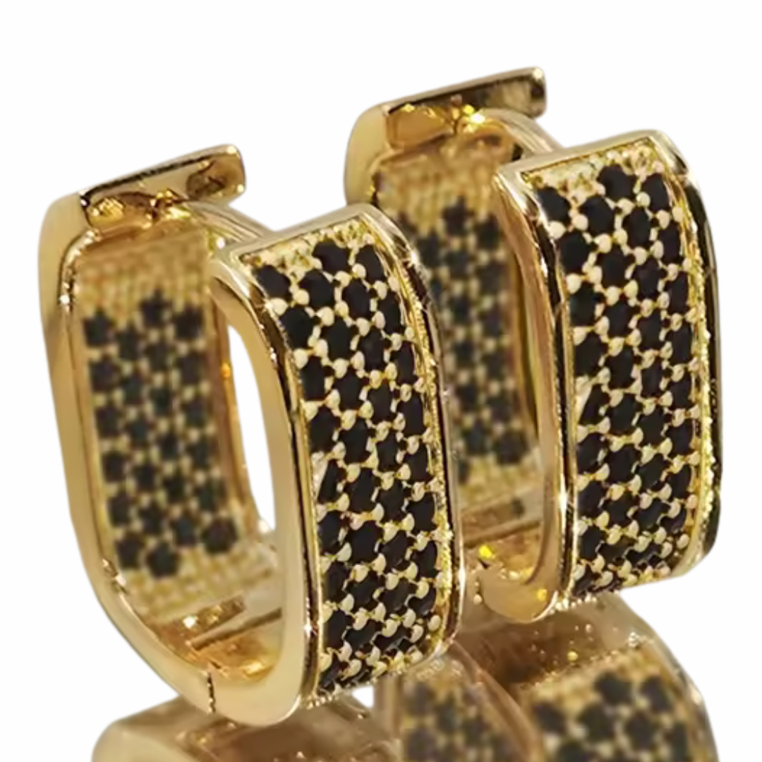 Hoop Earrings For Women Black Zircon Micro Pave Sparkle Round Brilliant Cut 1370