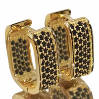 Hoop Earrings For Women Black Zircon Micro Pave Sparkle Round Brilliant Cut 1370