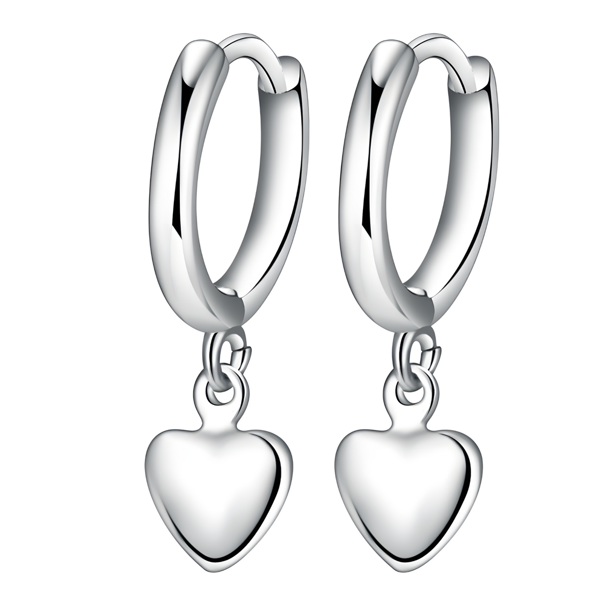 925 Silver-Plated Heart Charm Hoop Earring Minimalist Silver Hoops for Women 926