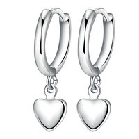925 Silver-Plated Heart Charm Hoop Earring Minimalist Silver Hoops for Women 926