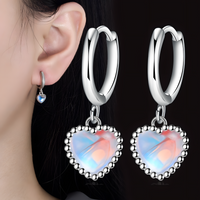 925 Silver-Plated Heart Hoop Earrings – Romantic Crystal Heart Dangle Hoops 927