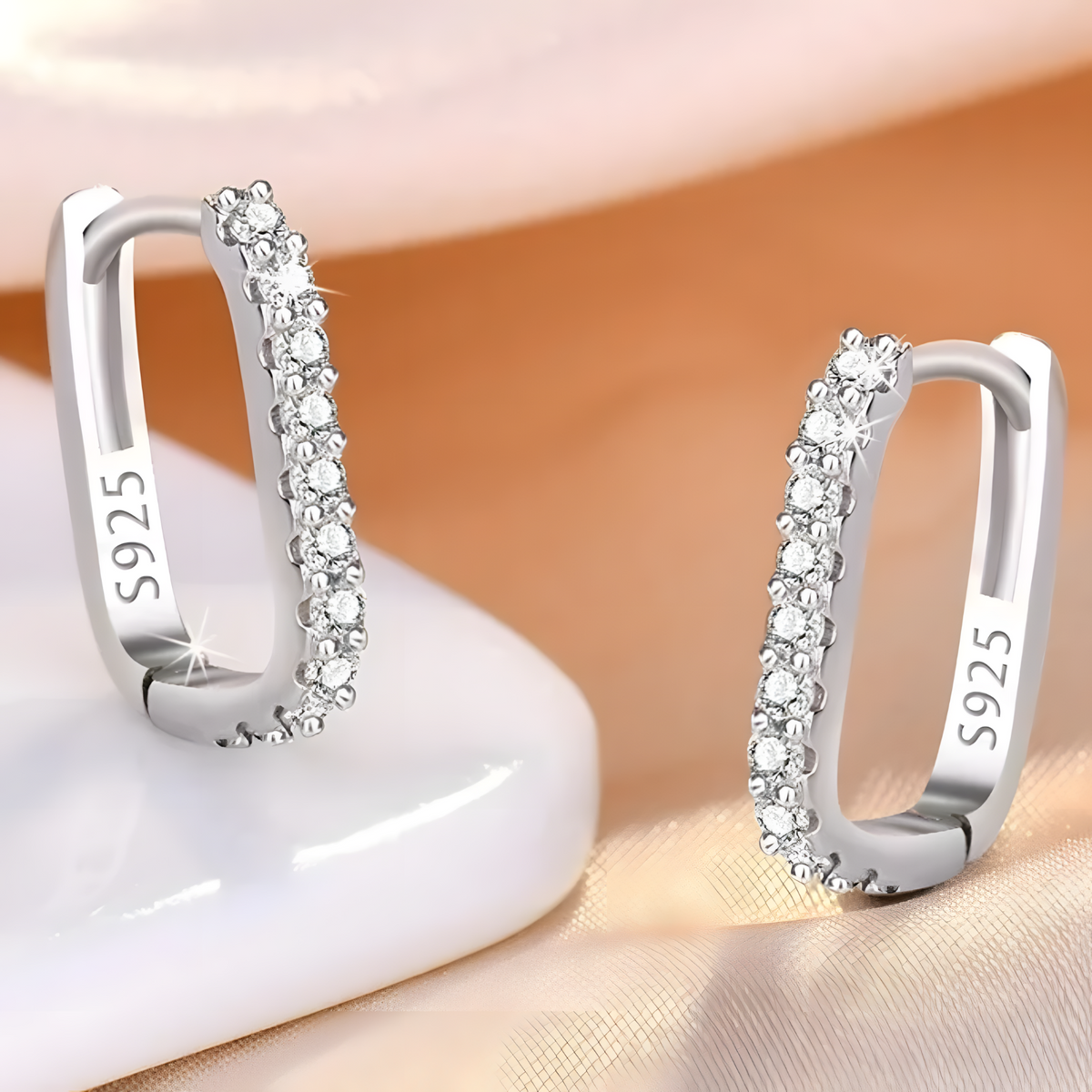 925 Sterling Silver Crystal Hoop Earrings Women Hypoallergenic Cubic Zircon b183