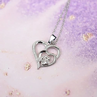 Paw Print Double Heart Pendant Necklace for Women-Sparkling Cubic Zirconia 1306