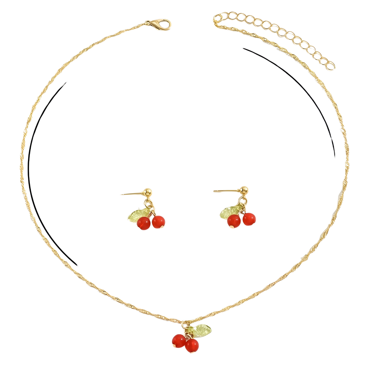 herry Pendant Necklace and Earrings Set Women – Cute Sweet Gold-Tone Fashion 727