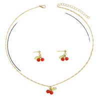 herry Pendant Necklace and Earrings Set Women – Cute Sweet Gold-Tone Fashion 727