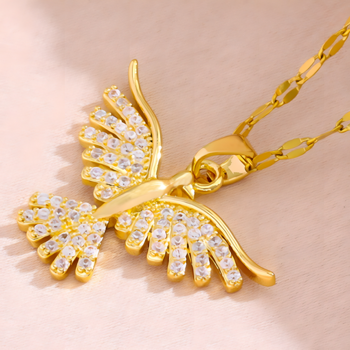 Vintage Phoenix Bird Pendant Necklace Adjustable 40-45CM Chain CZ Crystal 1481