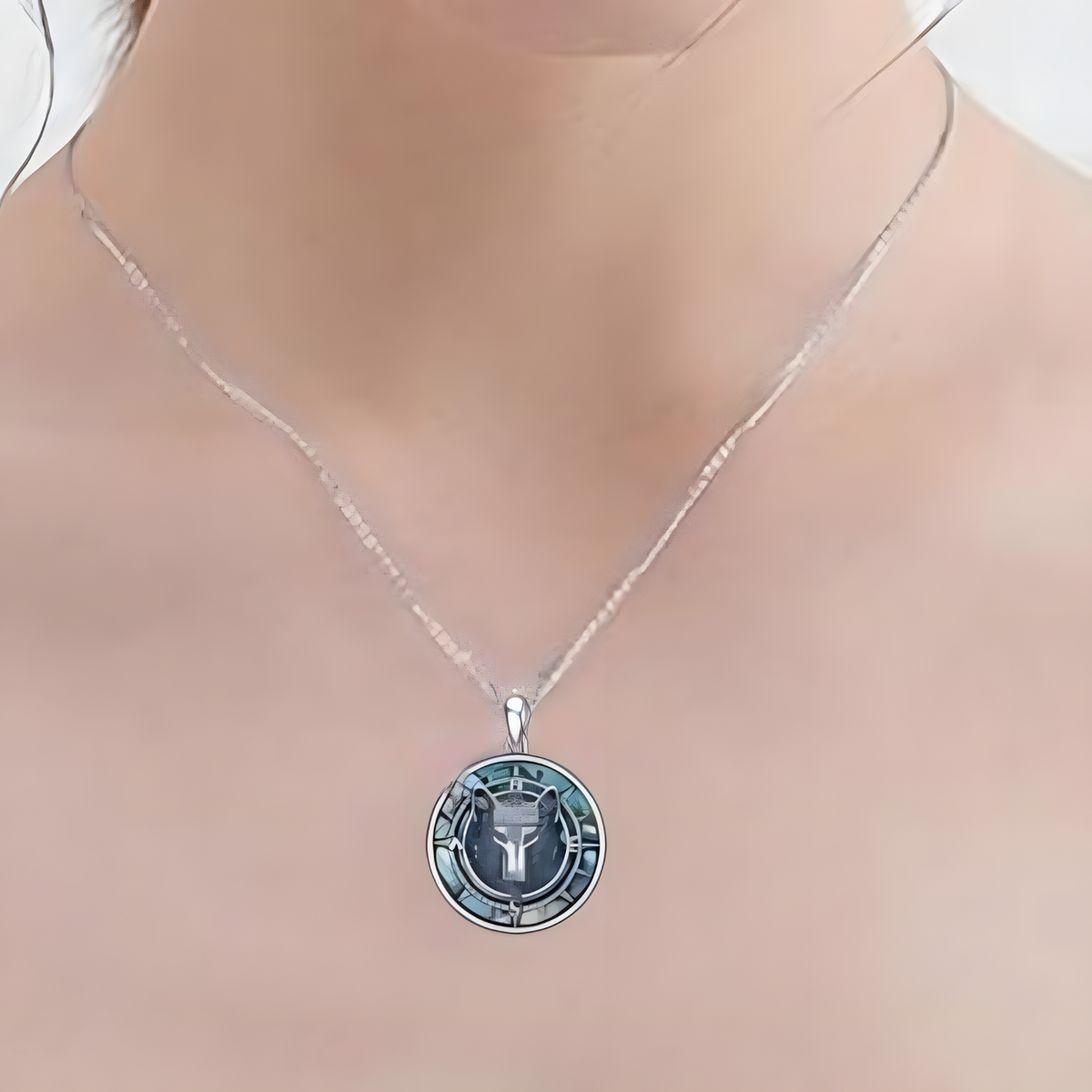 Wolf Head Pendant Necklace, Unisex Stainless Steel Animal Jewelry Abalone B162