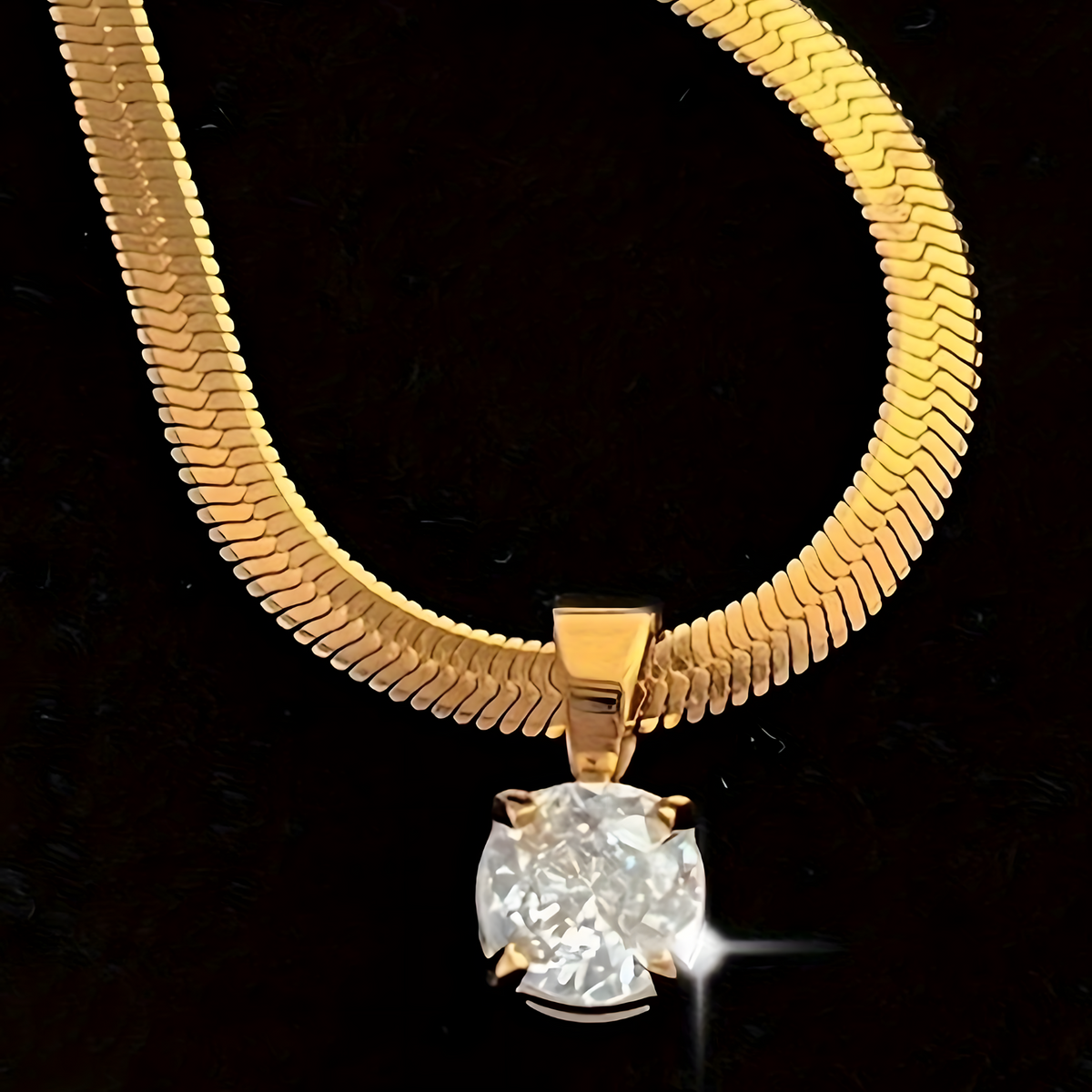 Gold Stainless Steel Round Zircon Pendant Necklace Elegant Blade ChainChoker 734