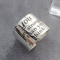 Sterling Silver Engraved Band Ring for Women, Adjustable Open Ring Polished 488