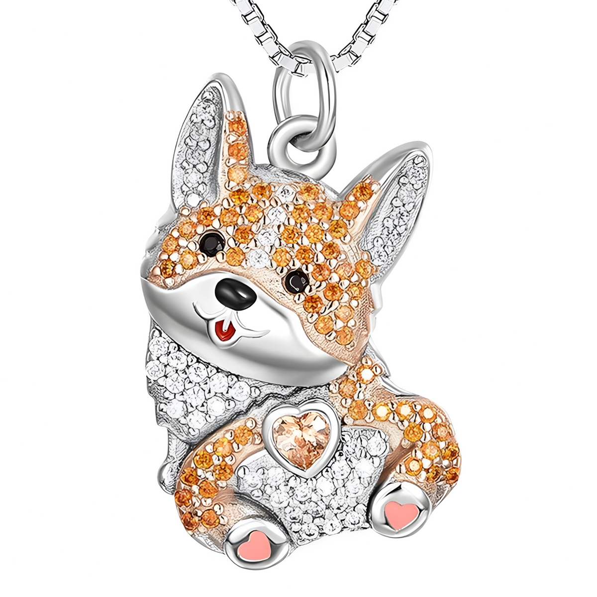 Corgi Dog Pendant Necklace Women Gold Tone Look Crystal Puppy Charm Welsh B240