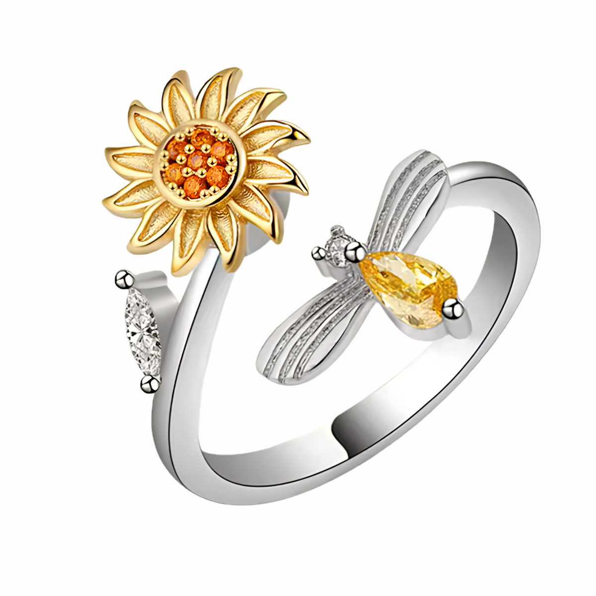 Rotatable Sunflower Spinner Ring For Women, Adjustable Fidget Anxiety Ring 1508