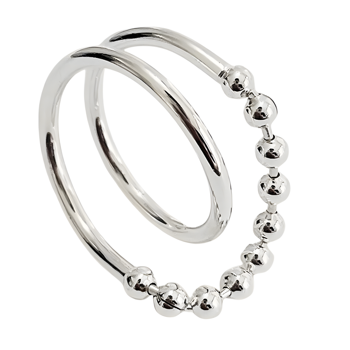 Sterling Silver Adjustable Fidget Ring for Women & Girls Anxiety Relief Bead 486