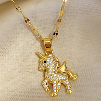 Cute Unicorn Pendant Necklace for Women – Copper Alloy Gold-Plated Animal 1150