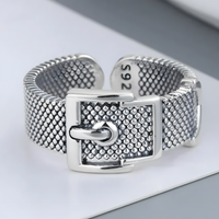 925 Sterling Silver Belt Buckle Ring; Adjustable Wide Band Statement Ring 490
