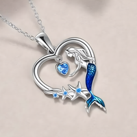 European New Mermaid Necklace Blue Crystal, Exquisite Starfish Pendant B167