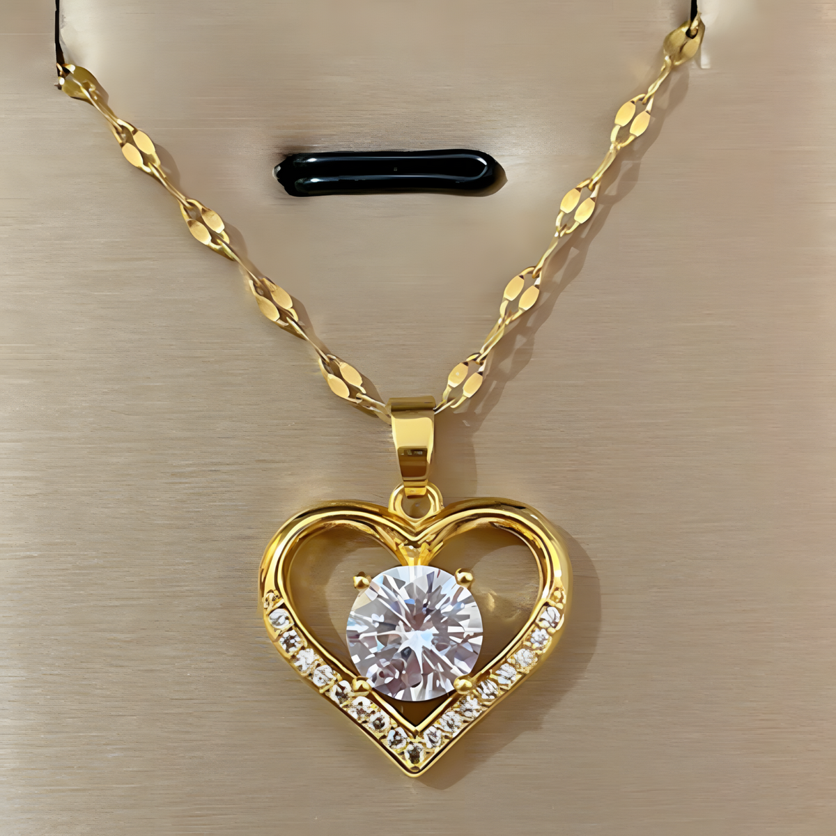 Stainless Steel Chain Heart Pendant Necklace for Women –Copper Heart Zircon 1146