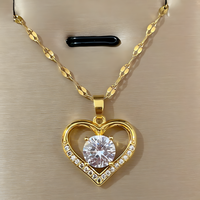 Stainless Steel Chain Heart Pendant Necklace for Women –Copper Heart Zircon 1146