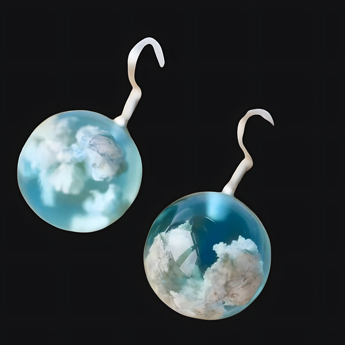 Unified Jewellery Whimsical Blue Sky White Clouds Glass Ball Dangle Earrings B7